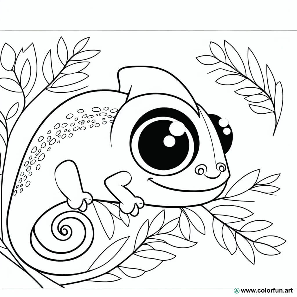 Coloring page of a cute chameleon Download or Print for free