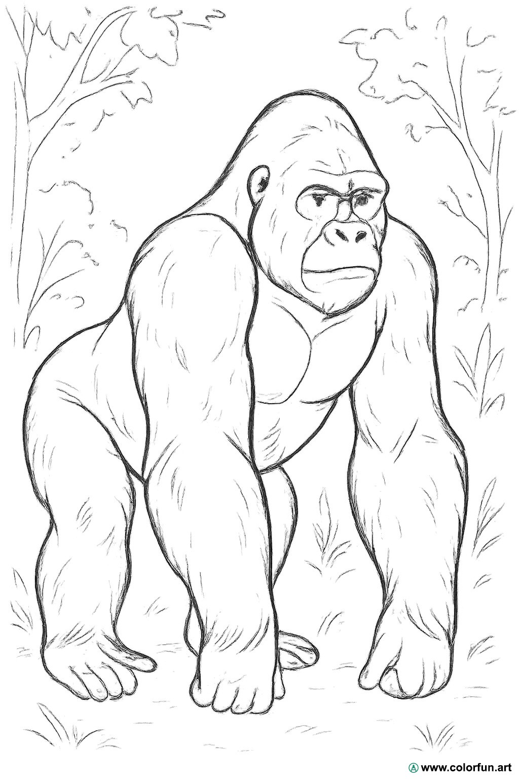 coloring page realistic gorilla