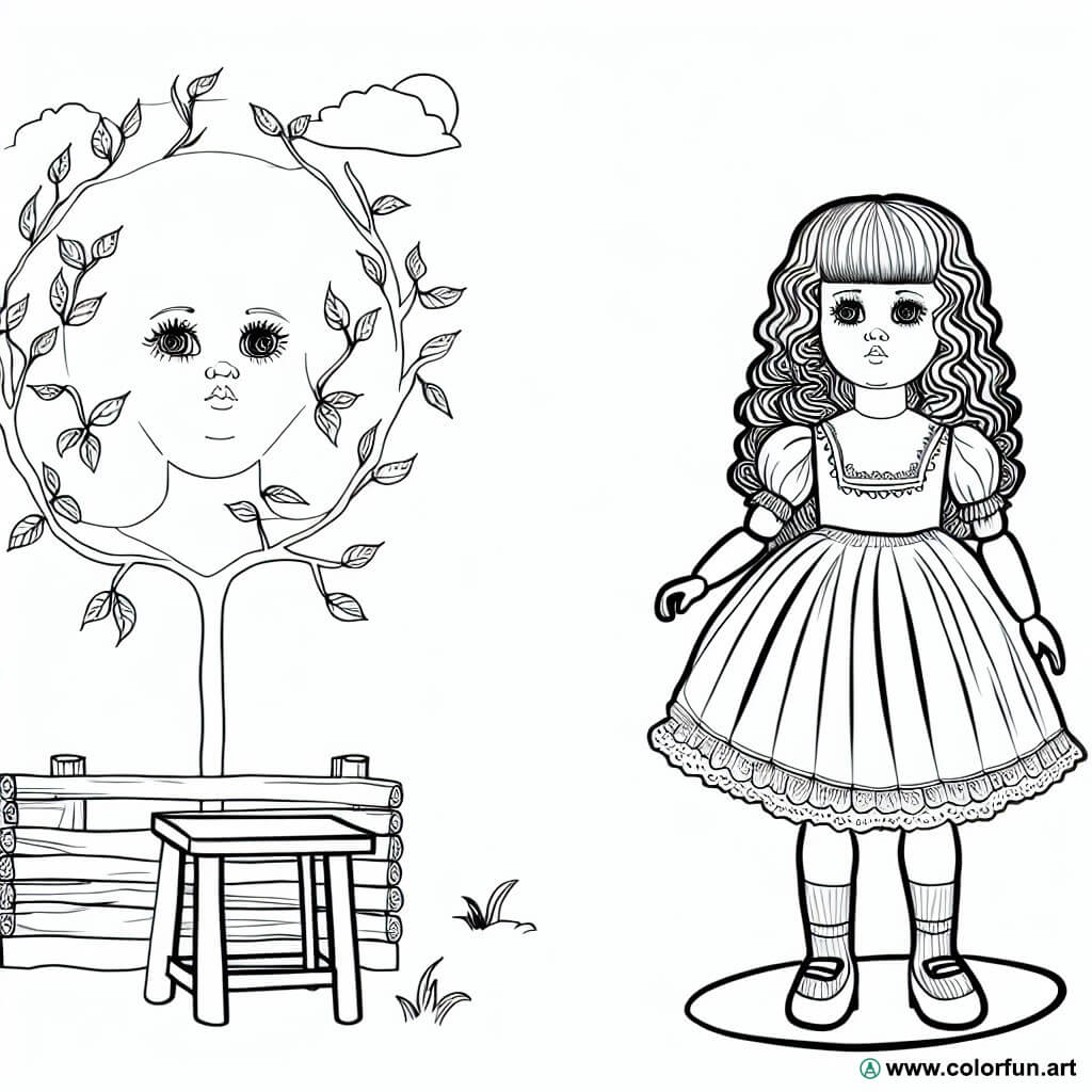 coloring page vintage mannequin doll