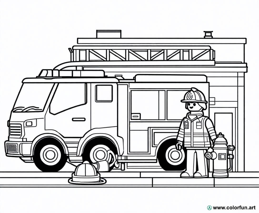 Coloring page of a Playmobil fire truck Download or Print for free