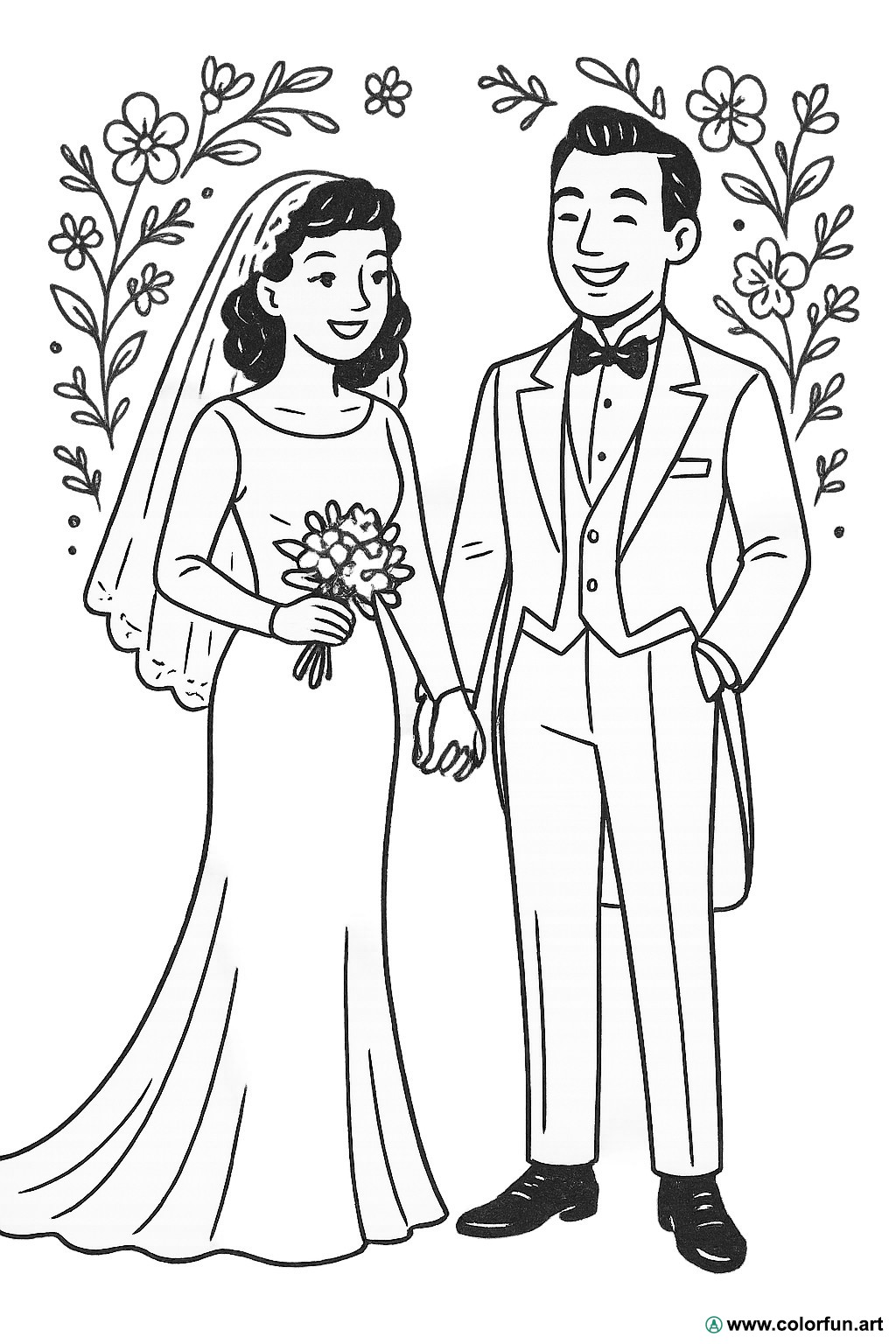 coloring page vintage wedding