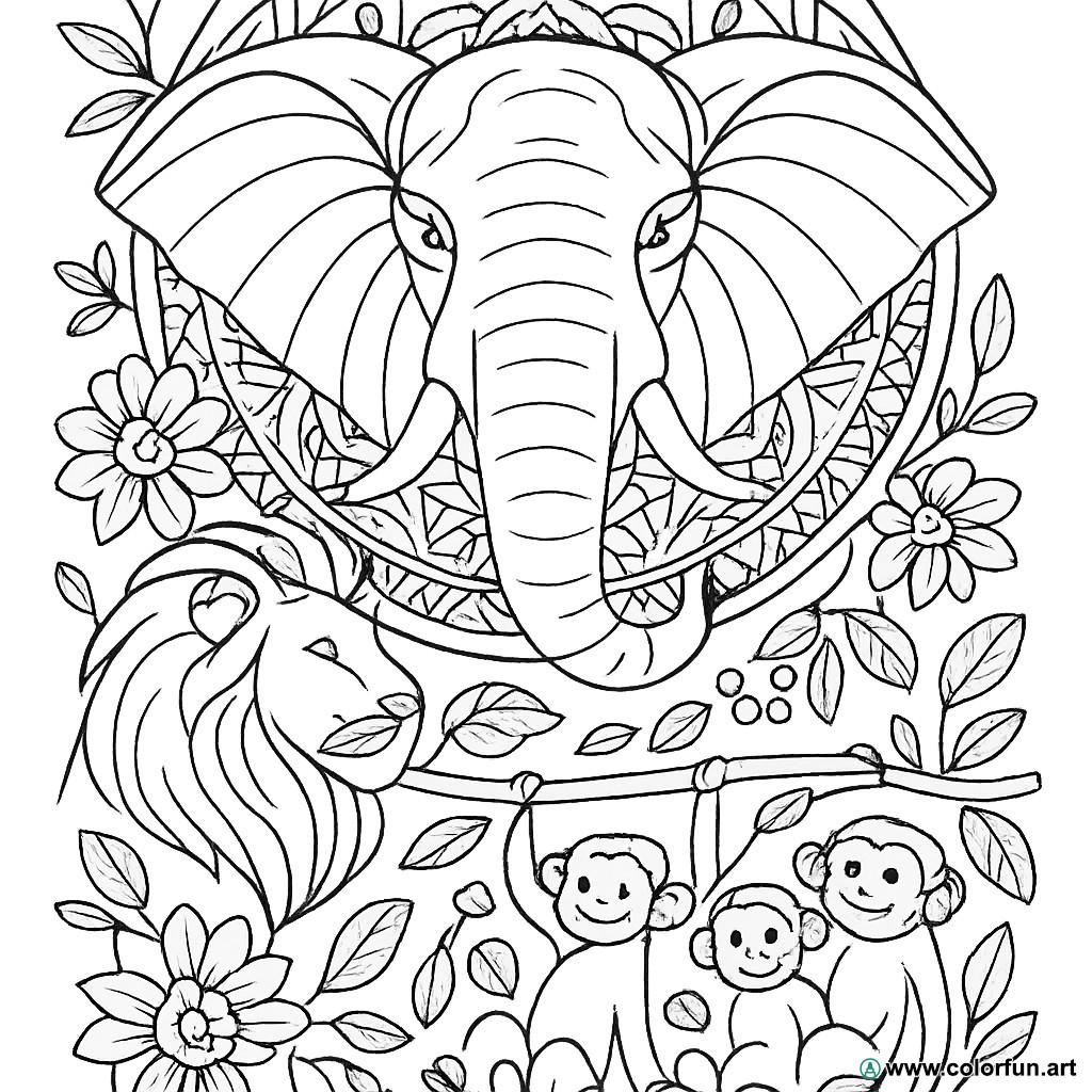 Wild animals coloring page in mandala Download or Print for free