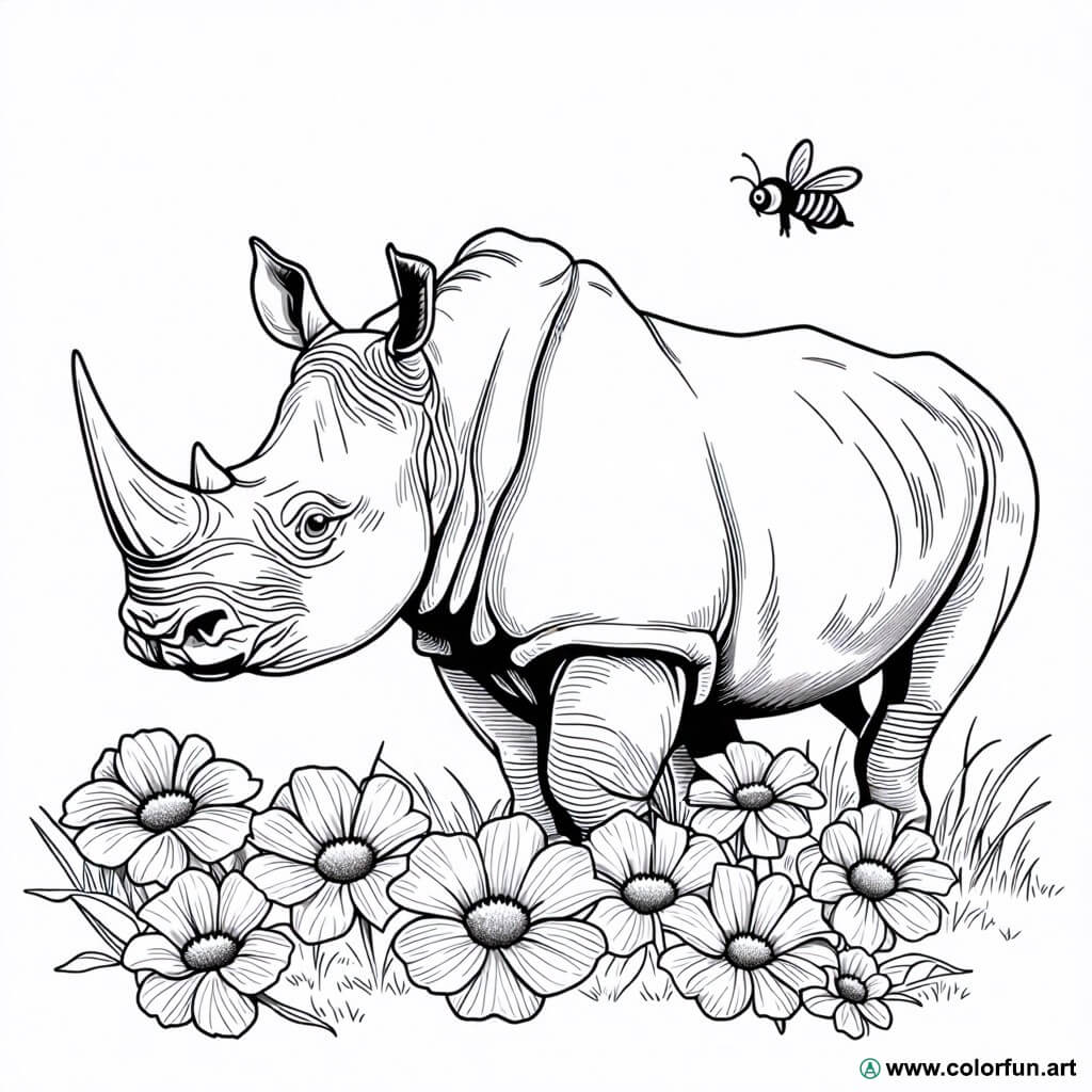 Rhinoceros Coloring Page With Flowers Download Or Print For Free rhinoceros-coloring-page-with-flowers-download-or-print-for-free