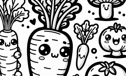 kawaii vegetables coloring page