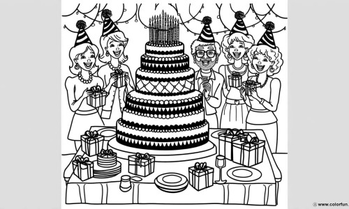 coloring page happy birthday adult